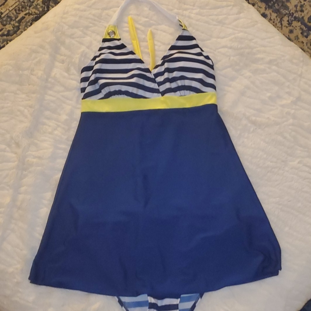One piece swimsuit with skirt